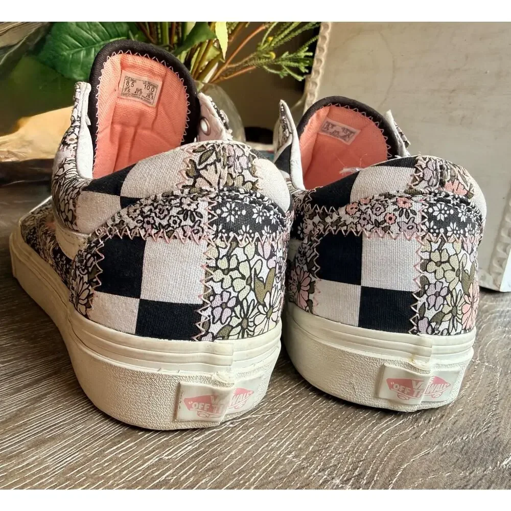 Vans Old Skool Floral Patchwork Black Pink Retro Low Top Sneakers - 8.5
